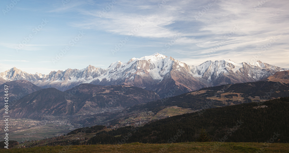View of Mont Blanc summit from Cordon, Haute-Savoie, France
