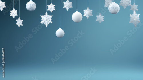 White Christmas decoration background hanging on blue background, Christmas and holiday decoration material, PPT background