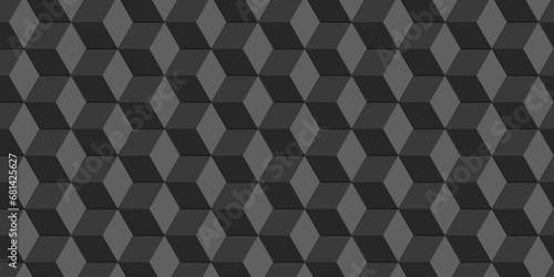 Black and gray geometric block cube structure mosaic and tile square background. Seamless geometric pattern abstract background. abstract cubes geometric wall or grid backdrop hexagon technology.