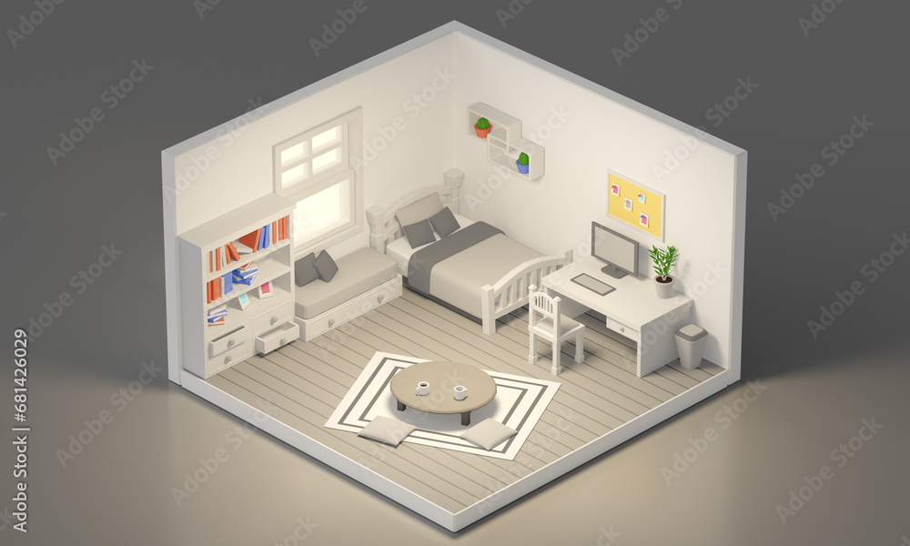 침실 인테리어 Isometric Bedroom Interior 침실 인테리어 Isometric Bedroom Interior