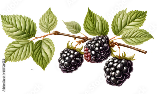 Branch of blackberry isolated on transparent background