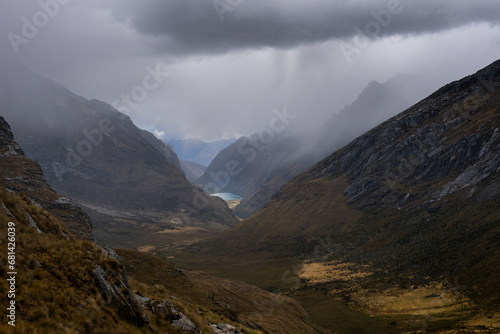 Rain is coming over the valley during the Santa Cruz hike, Perú