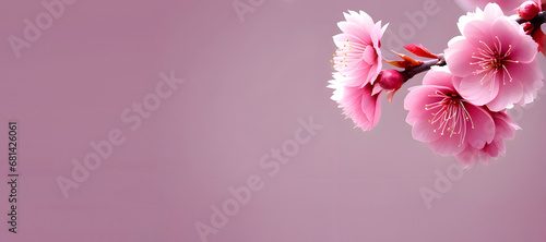 Branch of peach blossom on pink background, a background for China New Year and Lunar New Year.