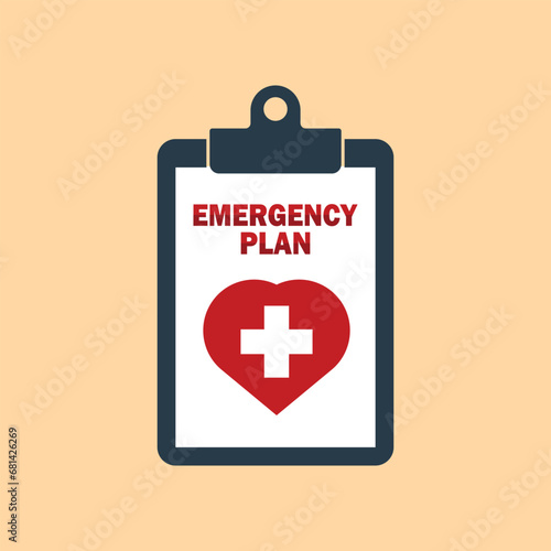 Emergency plan icon in flat style. Medical clipboard with medical cross vector illustration on light background.