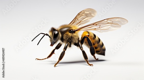 An animated  rendering of a bee hovering mid-air isolated on a stark white backdrop  AI generated illustration © ArtStage