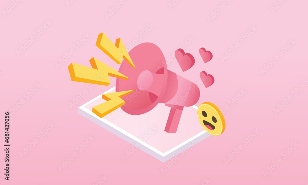 3d minimal megaphone speaker for announce romantic valentine composition. Valentine's Day decorative 3d objects, heart and love emoji sound icon.on pastel pink background.isometric vector design. 3d minimal megaphone speaker for announce romantic valentine composition. Valentine's Day decorative 3d objects, heart and love emoji sound icon.on pastel pink background.isometric vector design.