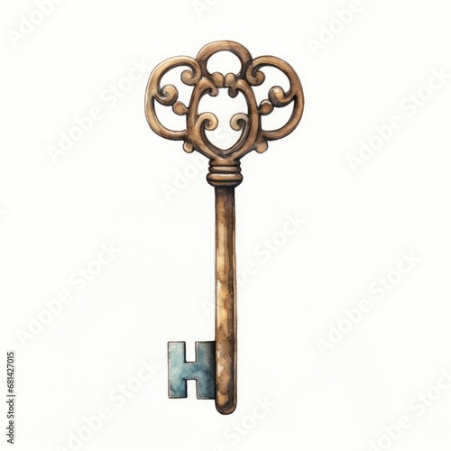 Vintage Key Watercolor Illustration