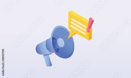 3d minimal megaphone speaker or loudspeaker for announce. Comment reply is false, correct, problem, fail notice and announcement with 3d speech bubbles. Speakerphone notice.on pastel blue background