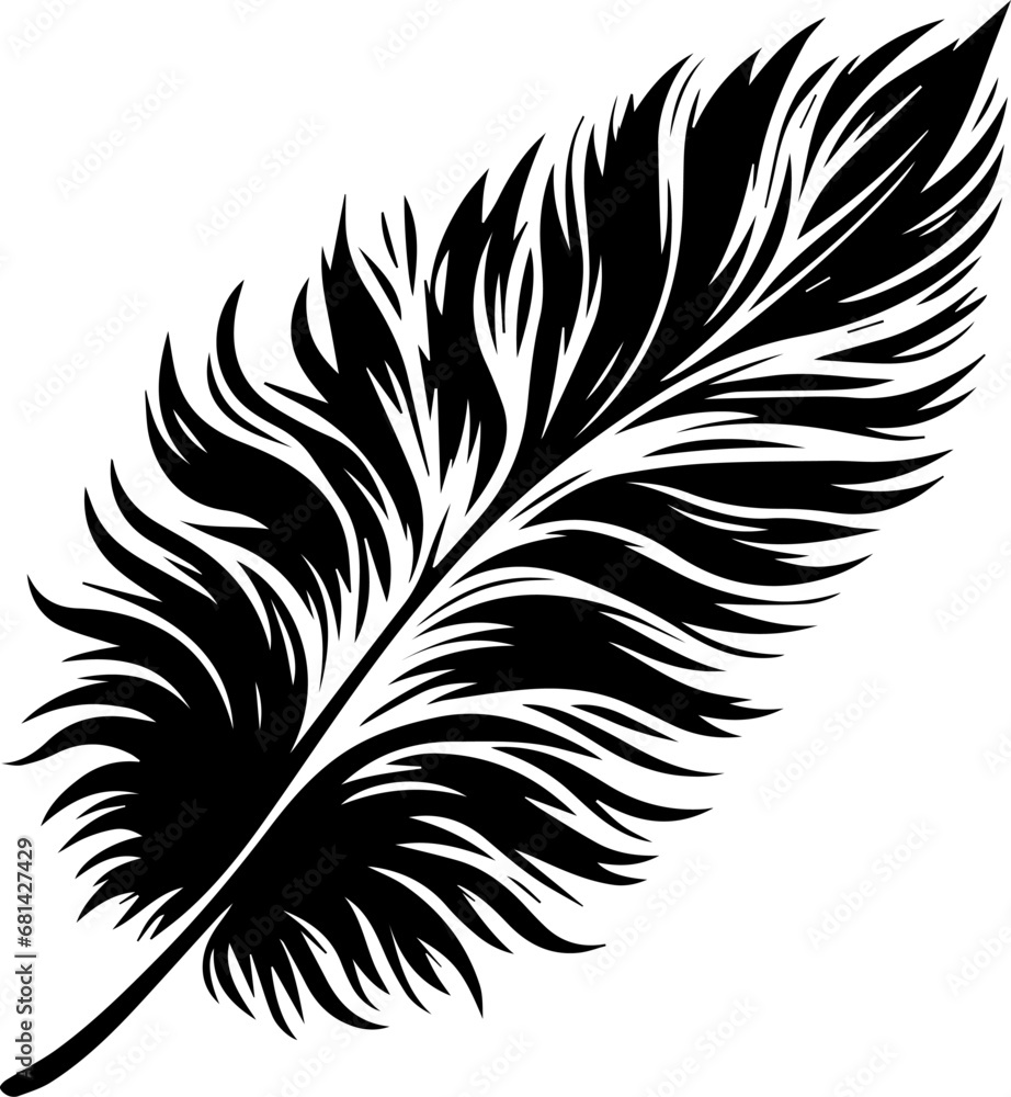 Black Fluffy Feather Silhouette Isolated On White Background Vector EPS Black Fluffy Feather Silhouette Isolated On White Background Vector EPS