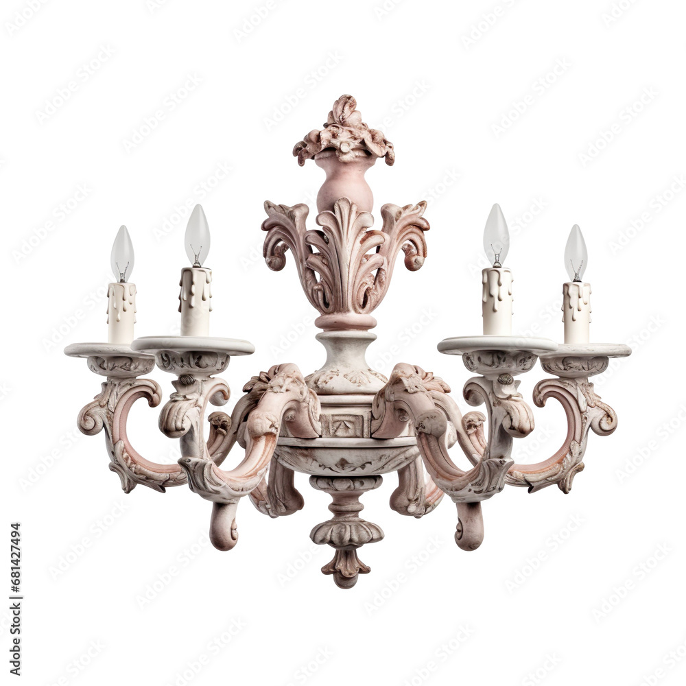 Front view Shabby Chic chandelier isolated on a white transparent background Front view Shabby Chic chandelier isolated on a white transparent background