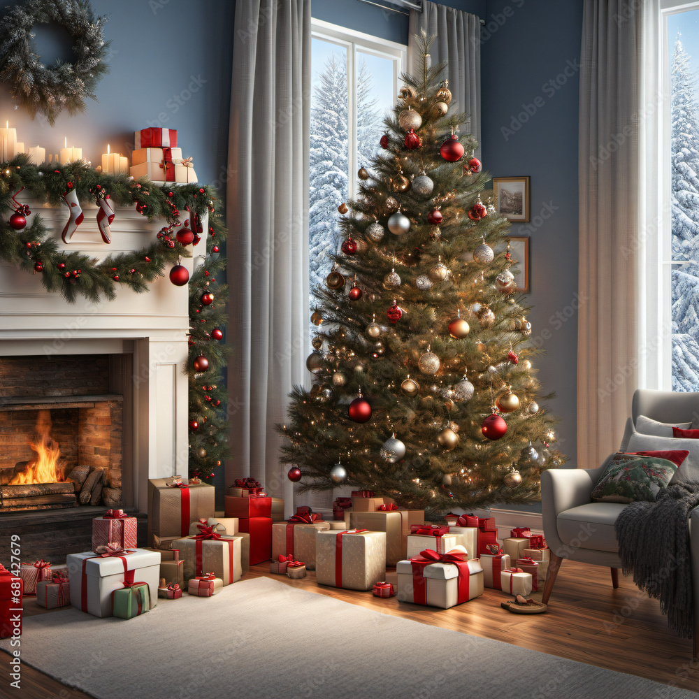 Inside the Christmas house.Generative AI Inside the Christmas house.Generative AI