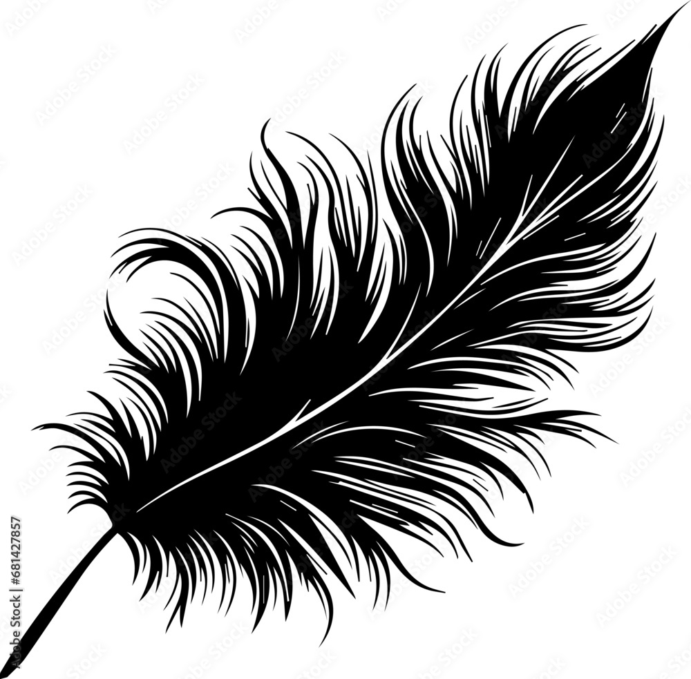 Black Fluffy Feather Silhouette Isolated On White Background Vector EPS Black Fluffy Feather Silhouette Isolated On White Background Vector EPS