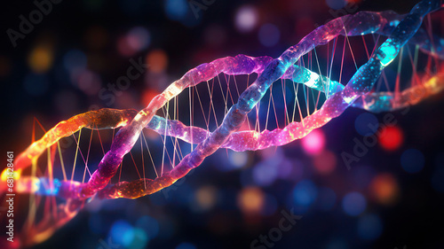 Abstract DNA Strand transformation wallpaper. Biological background. Machine learning. Medical science.