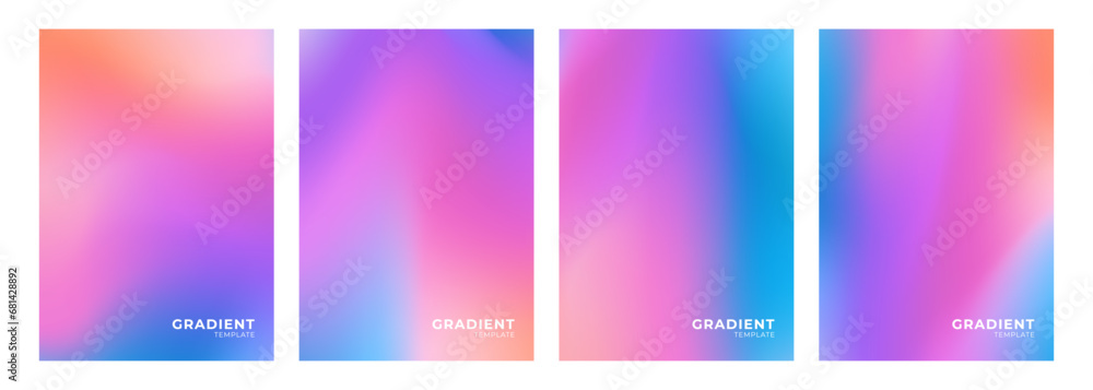 Set of vibrant abstract backgrounds with pink, blue and orange bright color gradients for creative graphic design. Vector illustration. Set of vibrant abstract backgrounds with pink, blue and orange bright color gradients for creative graphic design. Vector illustration.