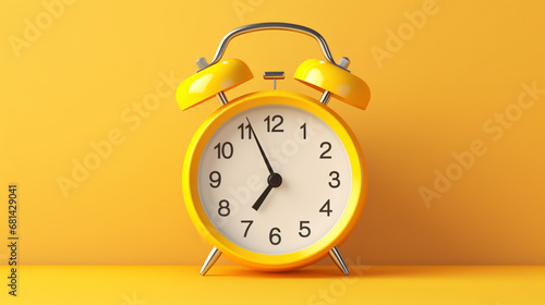 Yellow alarm clock on a white yellow background