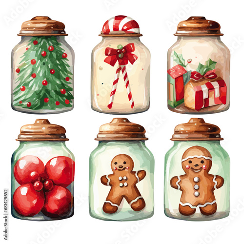 christmas cookie jars water color vectors