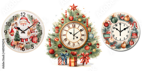 christmas clock decorations watercolor vectors