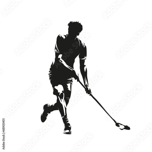 Floorball player, isolated vector silhouette. Team sport ahtlete