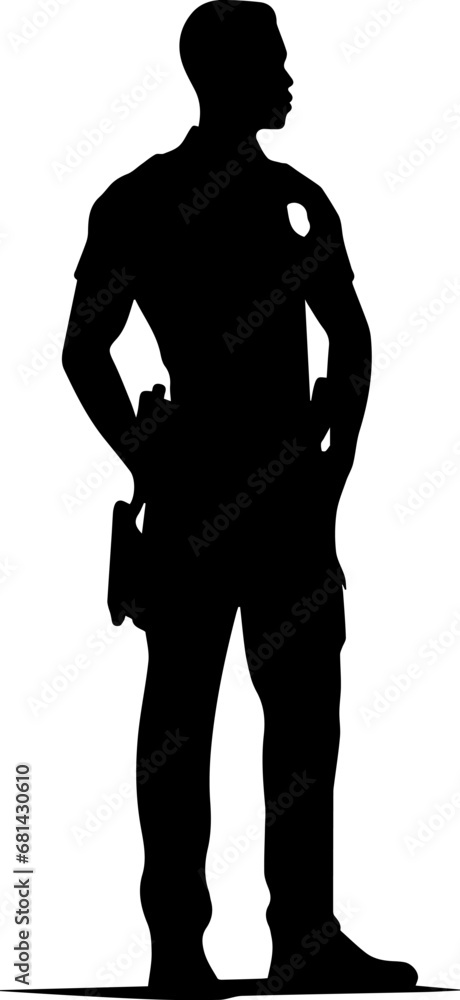 Standing Policeman Silhouette Vector On White Background EPS