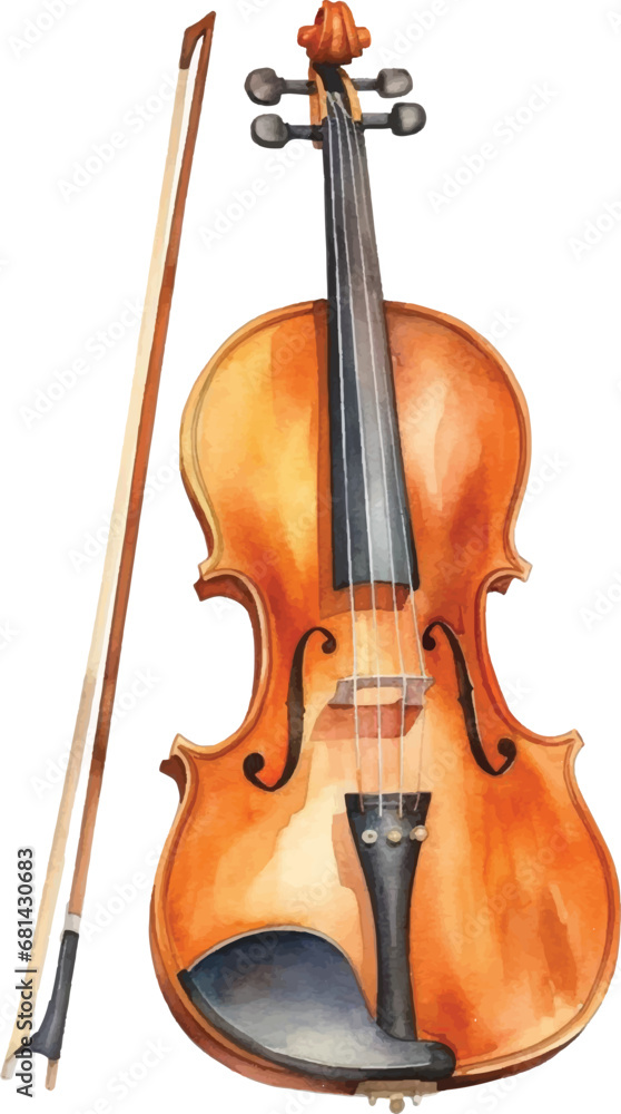 Fototapeta premium Watercolor violin with string isolated on white background