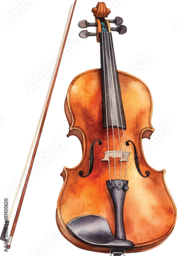 Watercolor violin with string isolated on white background