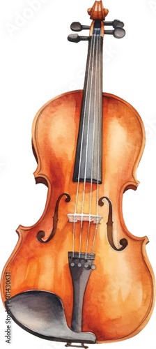 Watercolor violin with string isolated on white background