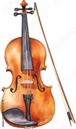Watercolor violin with string isolated on white background