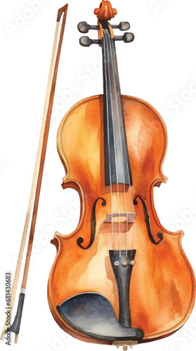 Watercolor violin with string isolated on white background