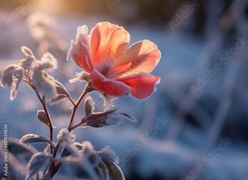 Frosty flower standing in snow