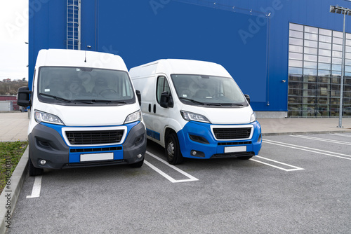 Delivery vans in a row. Commercial fleet photo