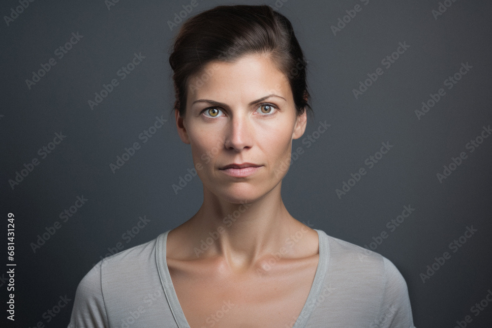 Portrait of a beautiful mature woman on a gray background looking at the camera. Portrait of a beautiful mature woman on a gray background looking at the camera.