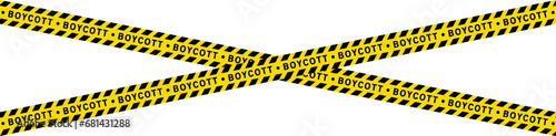 Black and yellow police line of Boycott this product, caution  tapes, vector illustration. photo
