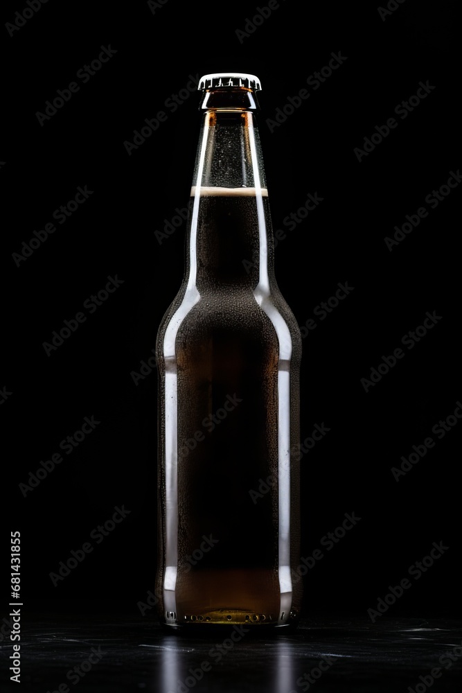 Empty beer bottle with a black background AI generated illustration Empty beer bottle with a black background AI generated illustration