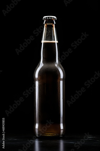 Empty beer bottle with a black background AI generated illustration