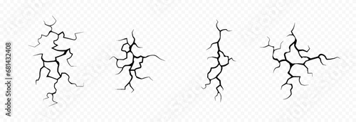 Vector cracks in the ground. Set of various cracked png. Cracks or breaks in the surface. Damaged ground  surface.