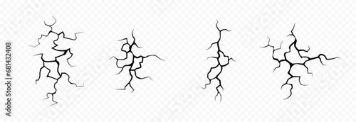 Vector cracks in the ground. Set of various cracked png. Cracks or breaks in the surface. Damaged ground, surface.