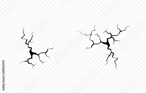 Vector cracks in the ground. Set of various cracked png. Cracks or breaks in the surface. Damaged ground, surface.
