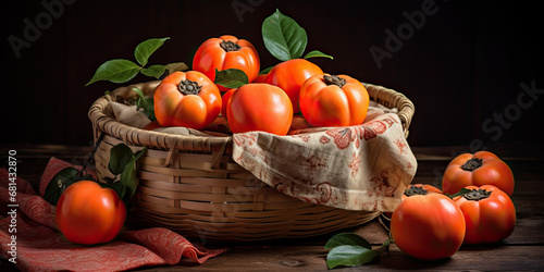 basket of persimmons on the table. 