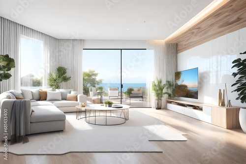 3d rendering white wood living room near bedroom upstair © Hamza