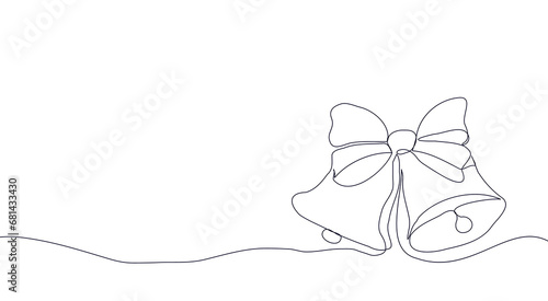 Christmas bells in the style of one line. New Year and Christmas background in a minimalistic style. Hand painting. For printing, decoration, greetings and mood. 