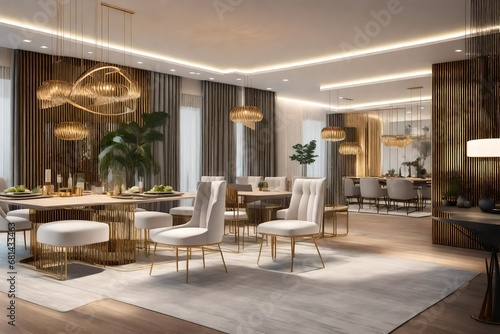 3d rendering modern dining room and living room with luxury decor © Hamza
