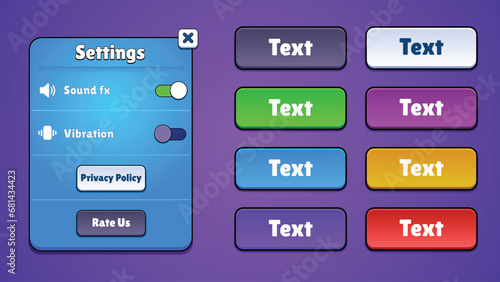 Premium game UI kit, pop-up and colorful buttons