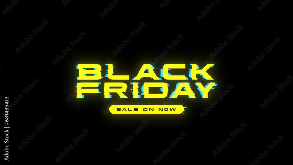 Black Friday glitch banner. Yellow Black Friday text with glitches and distortions. Cyberpunk style web banner for advertising. Cyberpunk promo design. Black Friday glitch banner. Yellow Black Friday text with glitches and distortions. Cyberpunk style web banner for advertising. Cyberpunk promo design.