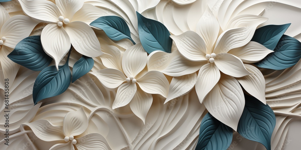 White Geometric Floral Leaf 3D Tile Texture Wall Background Illustration Banner Panorama White Geometric Floral Leaf 3D Tile Texture Wall Background Illustration Banner Panorama