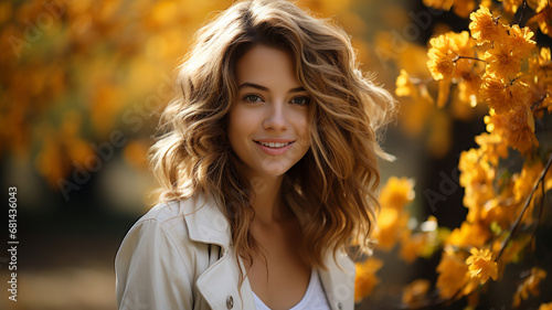 beautiful young woman in autumn park