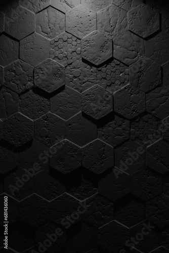 Abstract Black brick rhombic wall texture for pattern background. Free space for text. photo