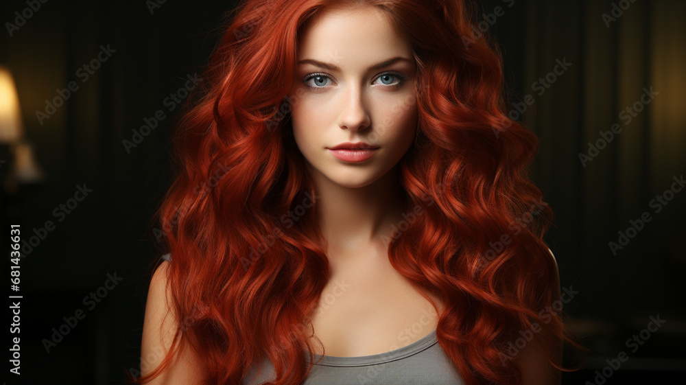 Fototapeta premium beautiful redhead woman with bright shiny hair. beauty fashion girl portrait