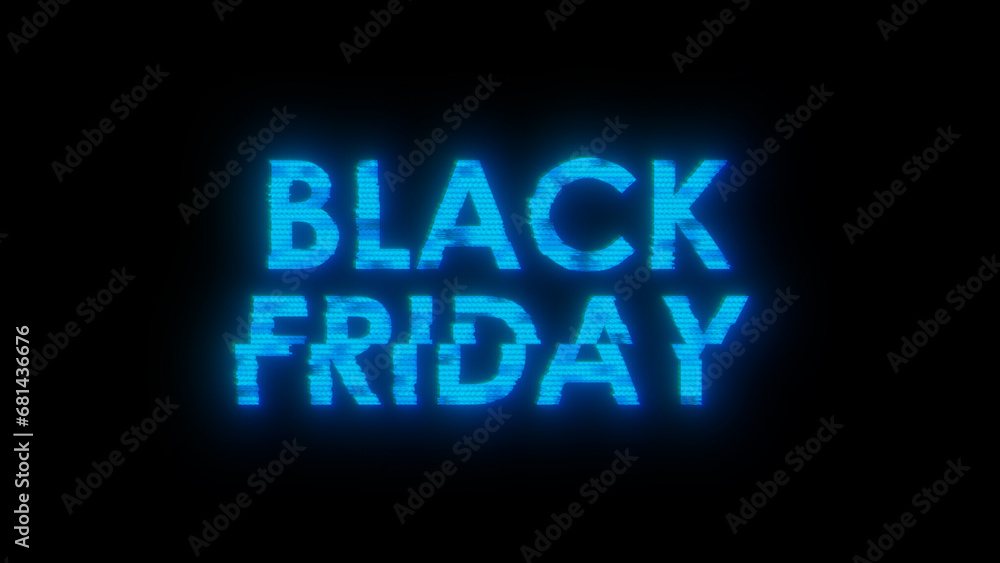 Black Friday glitch banner. Blue Black Friday LED text with glitches and distortions. Cyberpunk style web banner for advertising. Cyberpunk promo design. Black Friday glitch banner. Blue Black Friday LED text with glitches and distortions. Cyberpunk style web banner for advertising. Cyberpunk promo design.