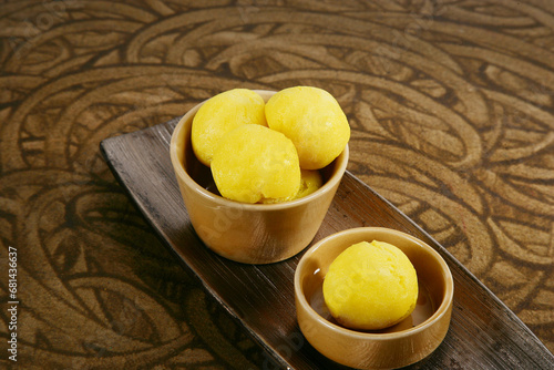 Rajbhog or Yellow Bengali Rasgulla or Cham Cham photo