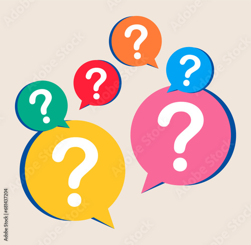 Information exchange icon, FAQ, help, question and information bubble mark. Colorful vector illustration